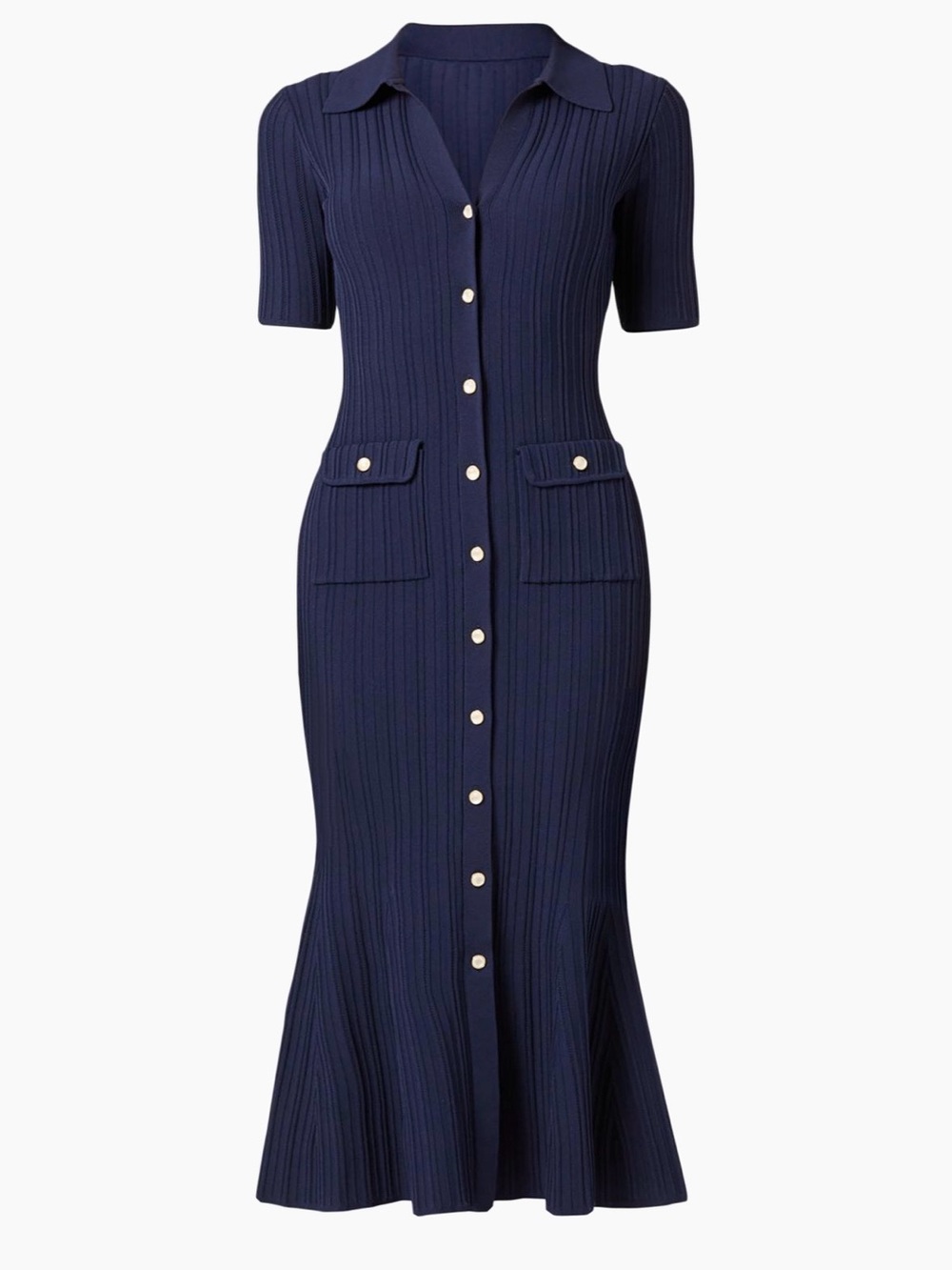 Shoshanna Tulip Chunky Rib Knit Midi Dress - NWT Navy Size L - Picture 7 of 12